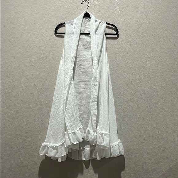 White Long Vest Layering Piece One Size Long Ruffle Hemline Sleeveless Coverup - Picture 1 of 9
